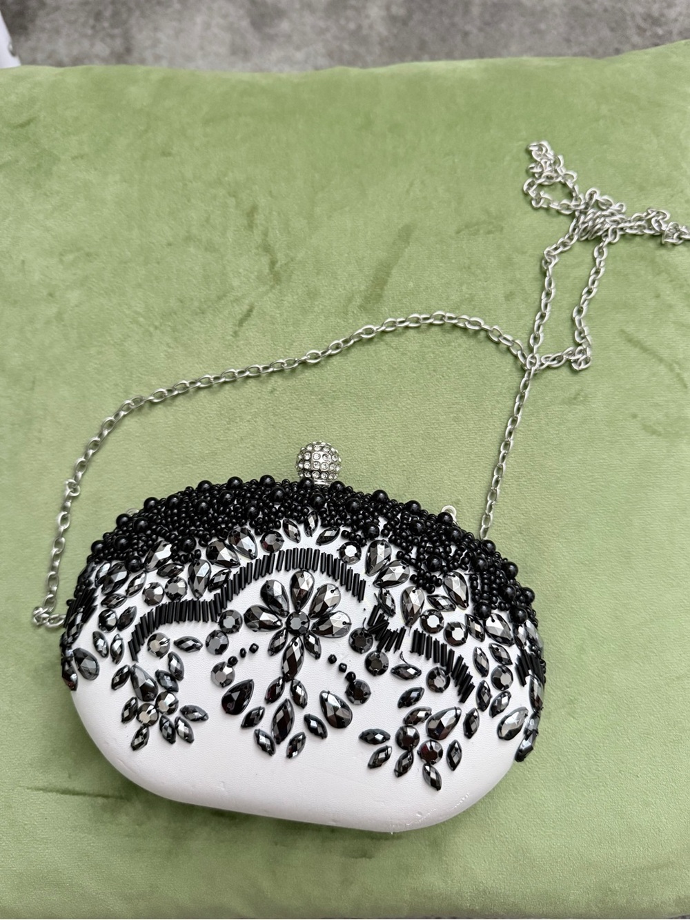 Elegant Black & White Beaded Evening Clutch